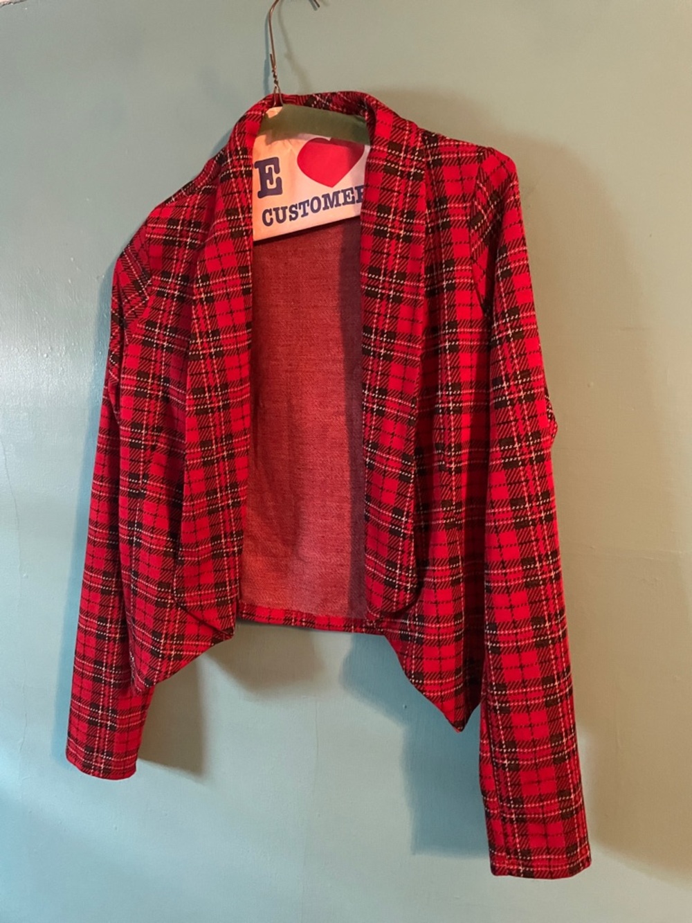 TOP Moda Red Plaid Open-Front Blazer